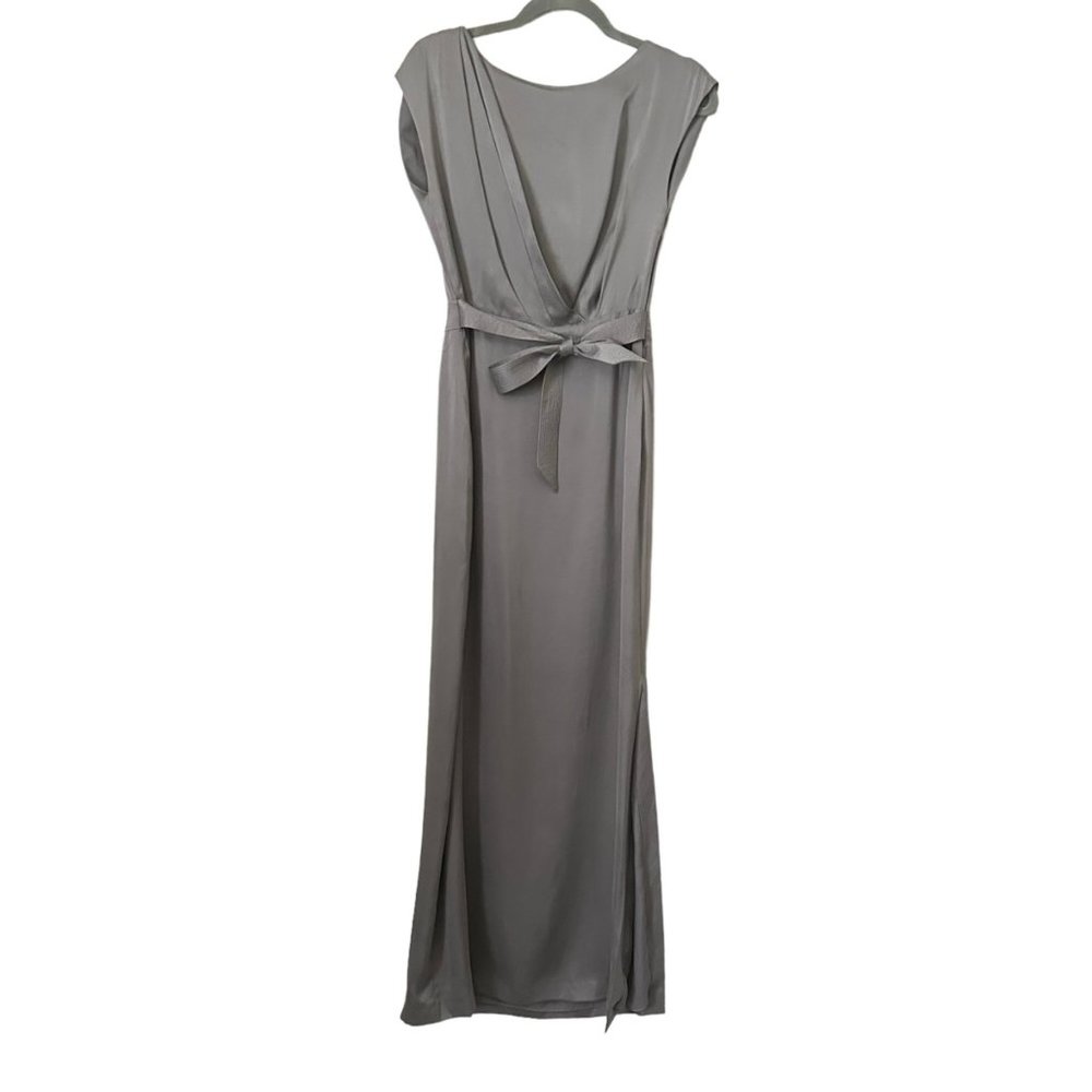 Reiss Hera Gray Tie Waist 100% Silk Maxi Dress with Side Slit - Picture 2 of 8